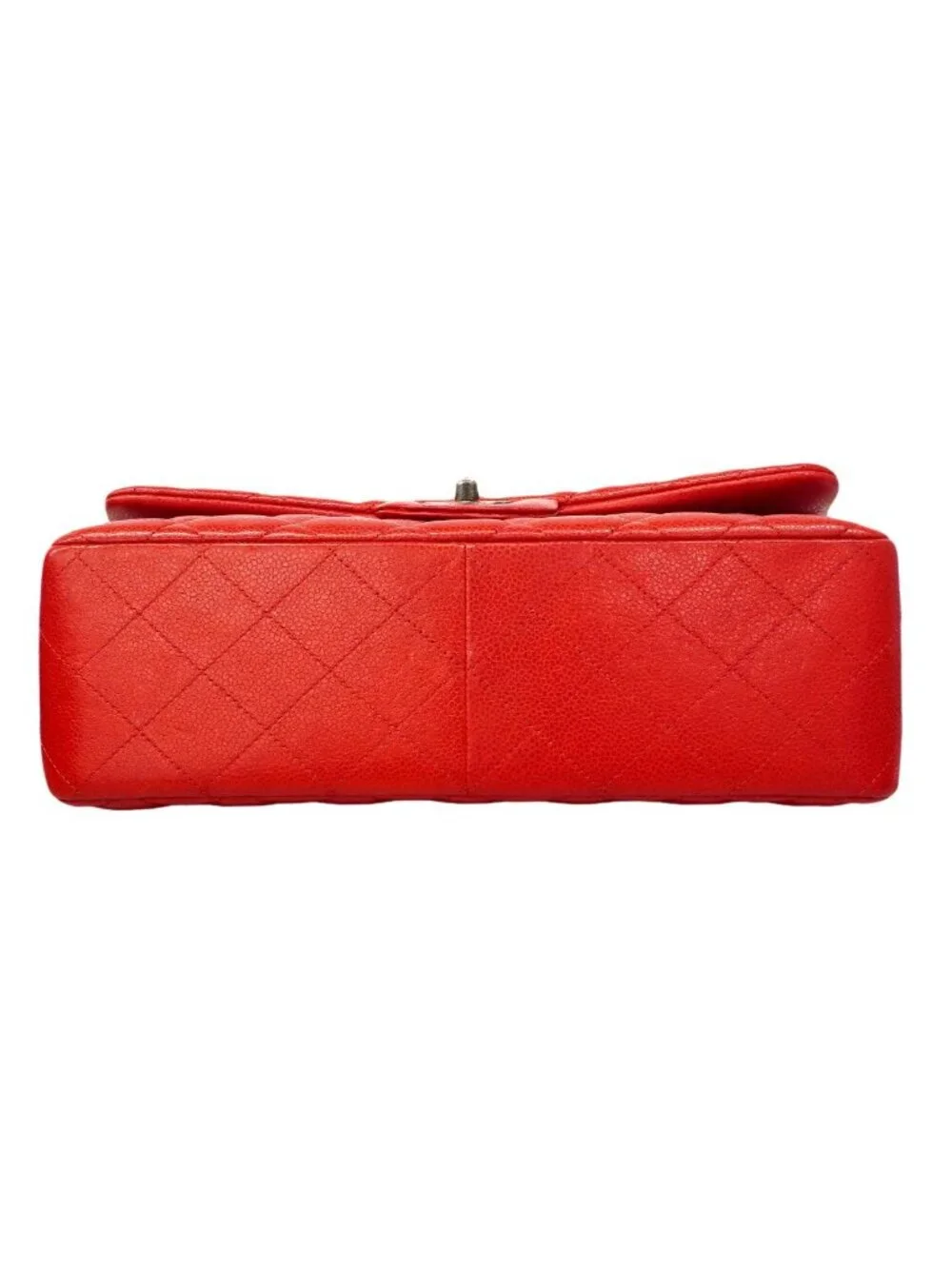 Chanel Shoulder Bag Maxi Quilted Caviar Leather Red Silver